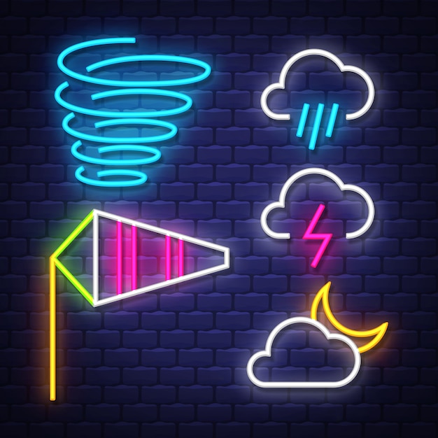 Weather neon signs collection.  weather signs. neon signs.