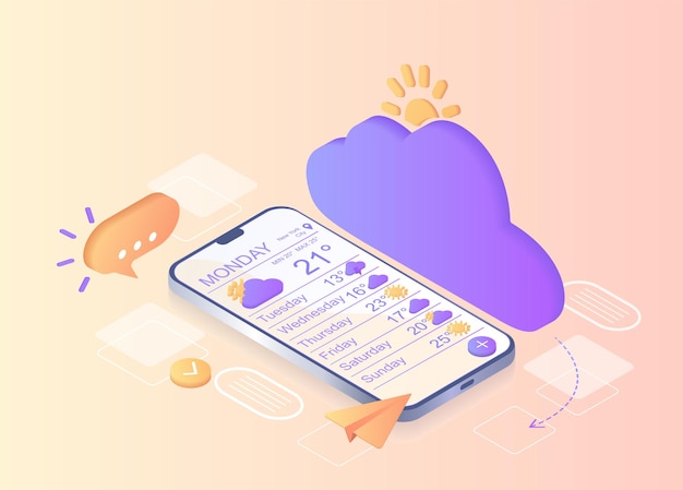 Notifica meteo comunicazione digitale notifica di messaggistica istantanea smartphone mobile
