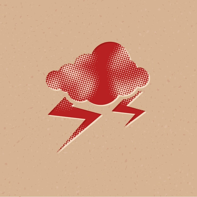 Weather overcast storm halftone style icon with grunge background vector illustration