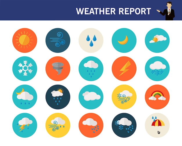 Weather report concept flat icons.