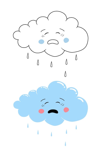 Weather sad cloud rain cartoon characters two options