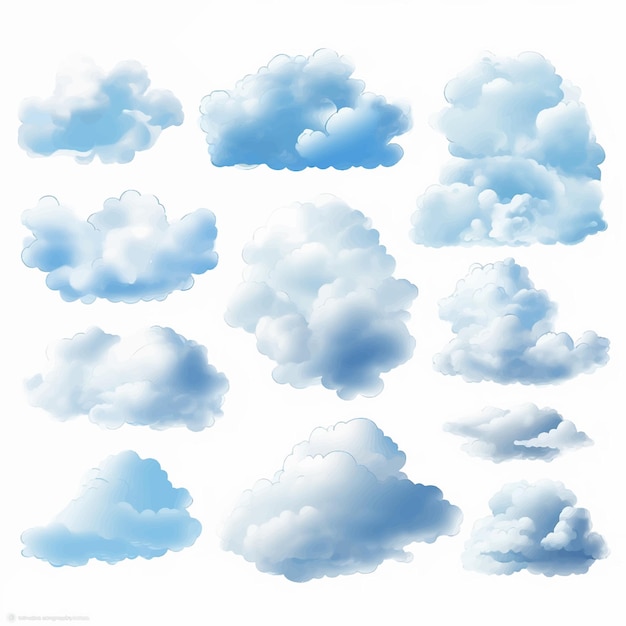 Vettore nuvole meteorologiche cielo bianco set blu cloudscape vettoriale raccolta di illustrazioni simbolo astratto aria s