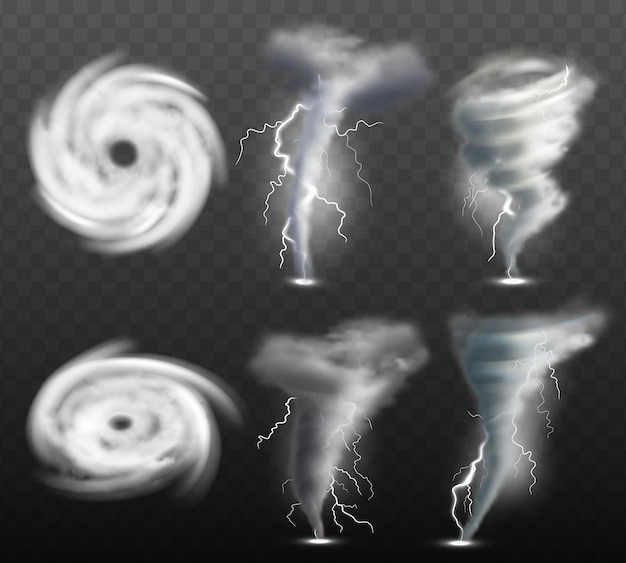 Vector weather tornado. water cyclonic storm nature power realistic tornado pictures.