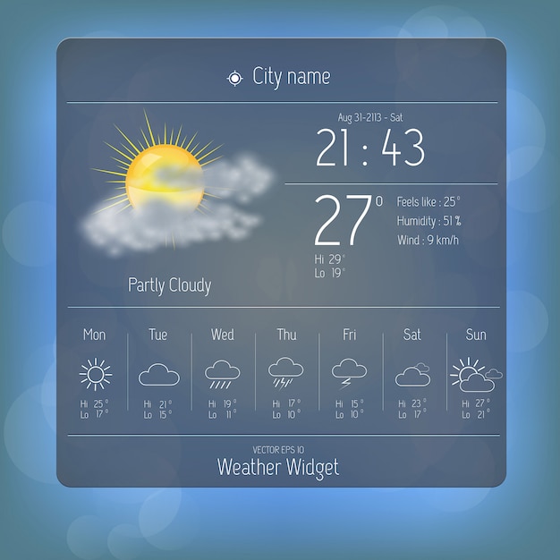 Vector weather widget template.