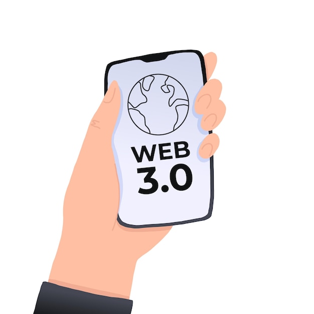 Интернет-векторная иллюстрация Web 3.0 с телефоном в руке