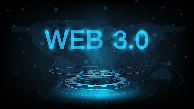 Web 3.0-tekst op donkerblauw technologieontwerp als achtergrond. Concept van upgrade nieuwe technologie.