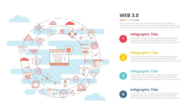 Концепция Web 30 для инфографического шаблона баннера с информацией из четырех пунктов списка