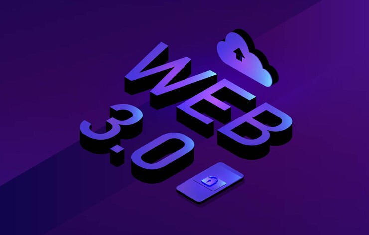 Vector web 30 concept web 30 typography on blue background new version website using blockchain technol