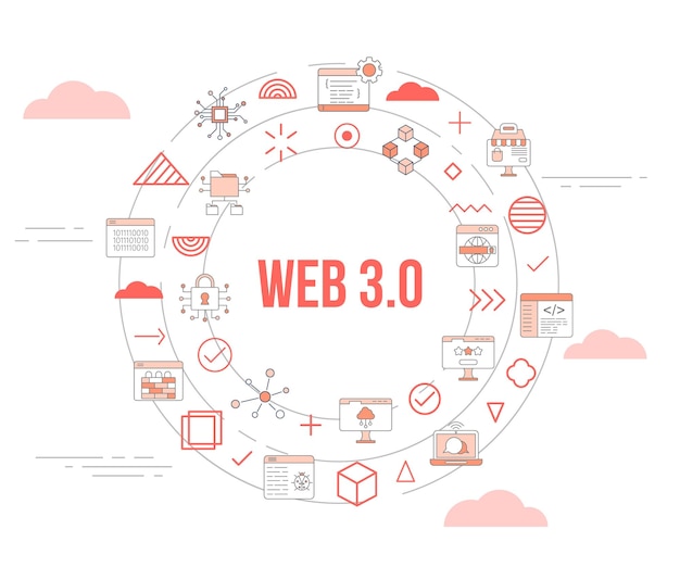 Концепция Web 30 с баннером шаблона набора иконок и круглой формой круга