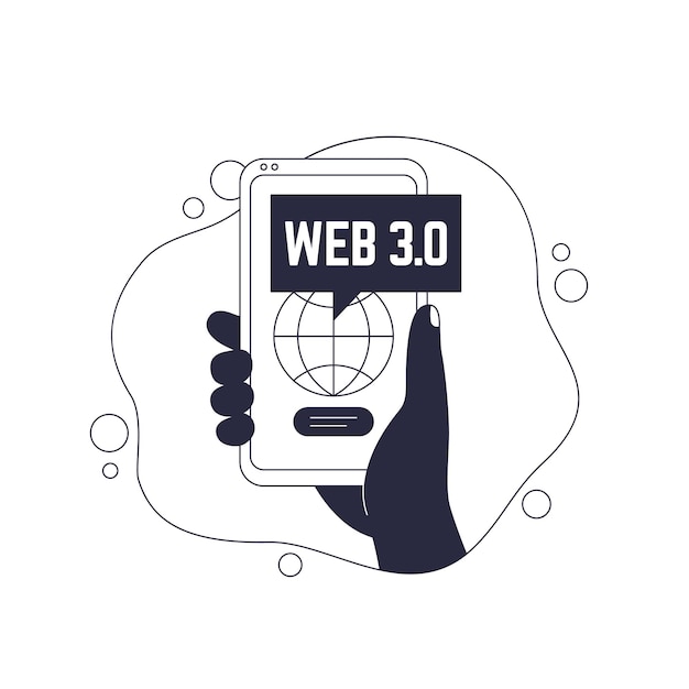 Web 30 illustrazione vettoriale internet con un telefono in mano