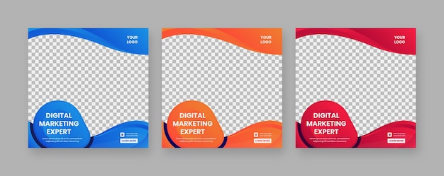 Vector web advertising banner set, modern gradient blue cover header background for website design