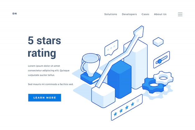 Web banner for 5 stars rating service. isometric web banner, landing page template