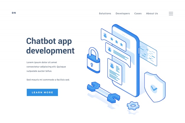 Vector web banner advertising chatbot app development service