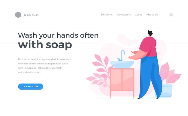 Web banner advising to wash hands with soap oftener