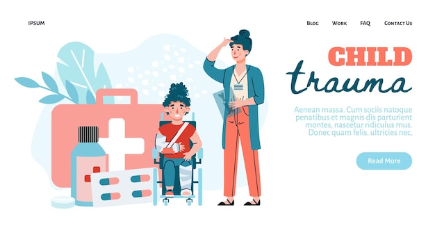 Web banner for children traumatology with header flat vector illustration