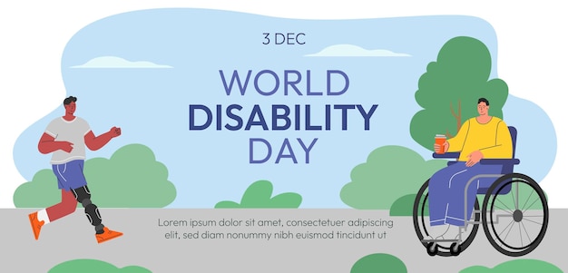 Вектор Концепция веб-баннера ко всемирному дню инвалидности людей с ограниченными возможностями, международному дню людей с ограниченными возможностями