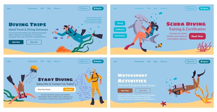 Vector web banner design set for scuba diving service