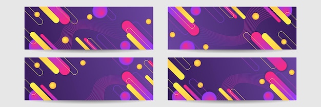 Web banner design set, template header for site. Geometric shapes, wide abstract background