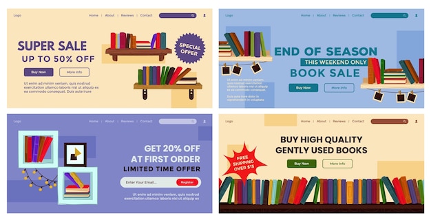 Vector web banner design set with bookstore offer