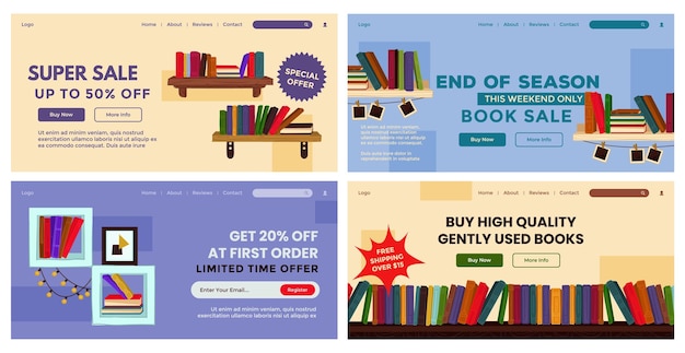 Vettore web banner design impostato con offerta libreria