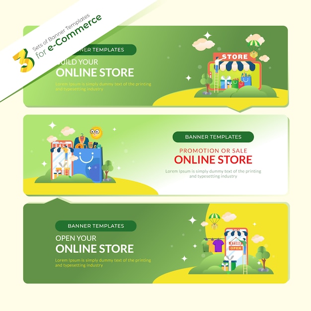 Banner web per l'e-commerce in 3 set di bundle