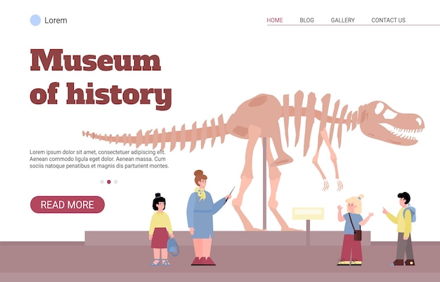 Banner web per l'illustrazione vettoriale piatta del museo di storia e archeologia
