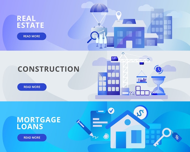 Веб-баннер иллюстрация недвижимости, строительства, ипотечных кредитов