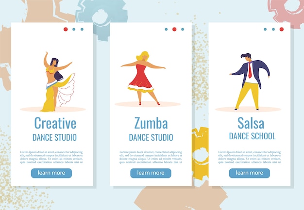 Vector web banner instagram stories cartoon characters for dance studio.