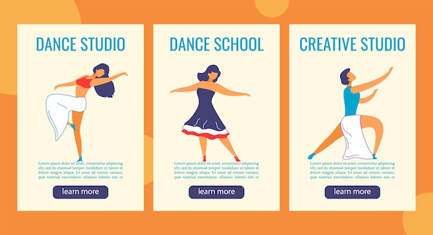 Vector web banner instagram stories cartoon characters for dance studio.