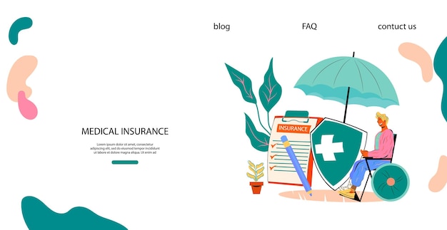 Vector web banner for medical insurance for people with disability  rehabilitation and medical treatment