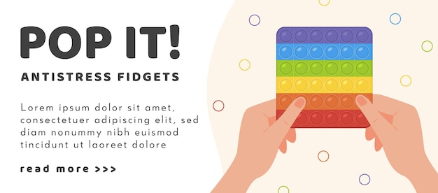 웹 배너 팝 It Antistress Fidgets Toy In Rainbow Color With Adult Hands Illustration