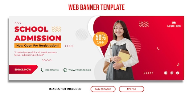 Web Banner School Admission Red White