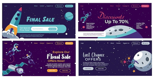 Vector web banner set with final sale cosmic concept