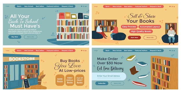 Vector web banner set with online book store advertising