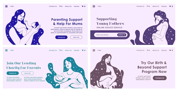 Vettore set di banner web con la comunità di supporto ai genitori