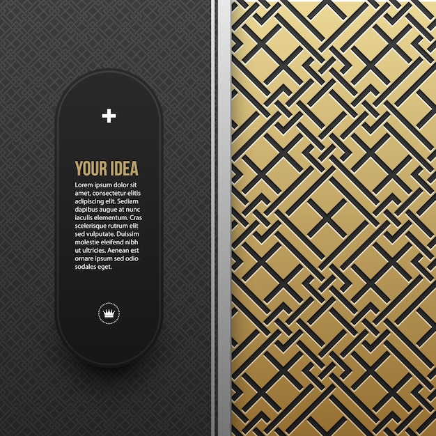 Web banner sjabloon op gouden metallic achtergrond met naadloze geometrische patroon. Elegante luxe stijl.