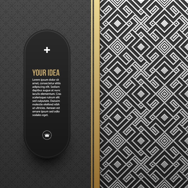 Web banner sjabloon op zilver / platina metallic achtergrond met naadloze geometrische patroon. Elegante luxe stijl.