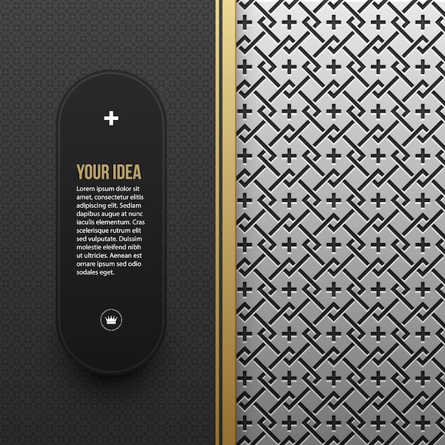 Web banner sjabloon op zilver / platina metallic achtergrond met naadloze geometrische patroon. elegante luxe stijl.