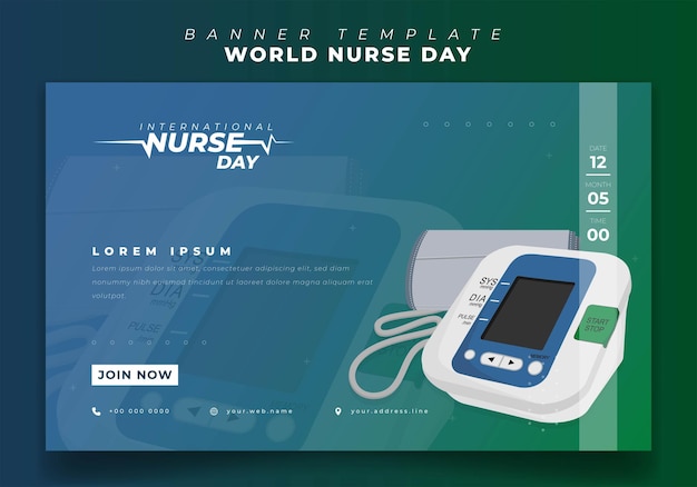 Web banner template in blue green gradient background for international Nurse day design