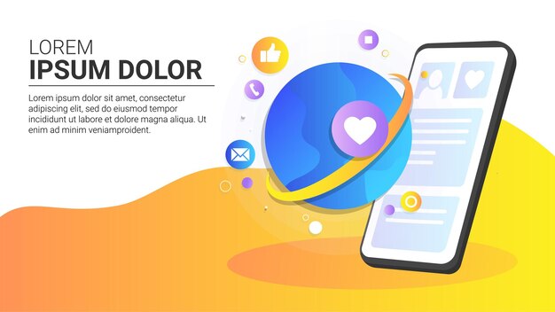 Web banner template business phone social networks world globe