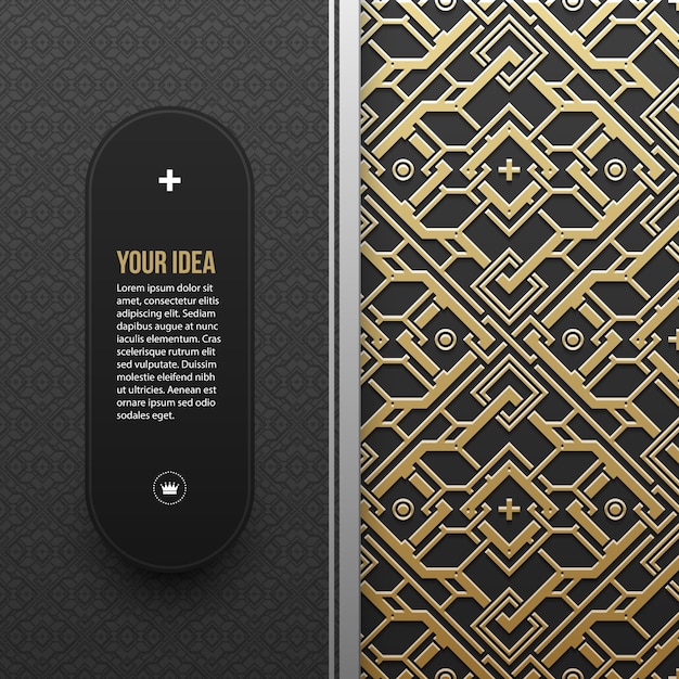 Web banner template on golden metallic background with seamless geometric pattern. elegant luxury style.