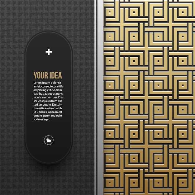 Web banner template on golden metallic background with seamless geometric pattern. Elegant luxury style.