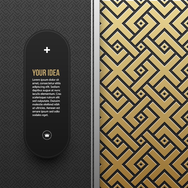 Web banner template on golden metallic background with seamless geometric pattern.