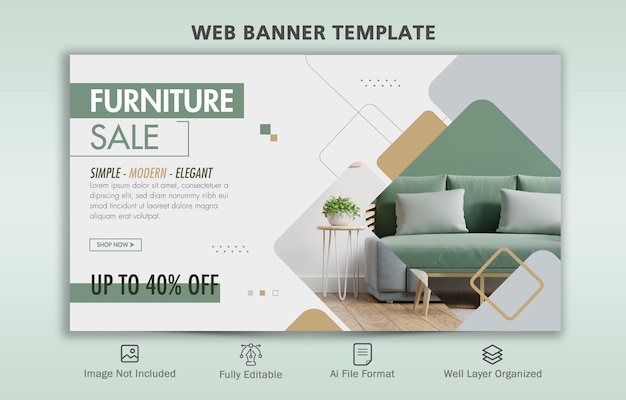 Vector web banner template for home interior design with furniture