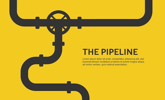 Шаблон веб-баннера. Промышленный фон с желтым трубопроводом. Нефть, вода или газопровод. Вектор