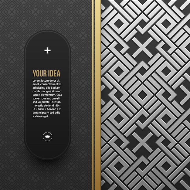 Web banner template on silver/platinum metallic background with seamless geometric pattern. Elegant luxury style.