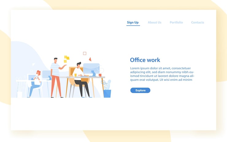 Vector web banner template with programmers or coders working together at office. software development, programming or program coding. colleagues at work. modern flat vector illustration for website.
