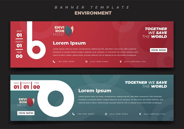 Vector web banner template with red and green background for environment design