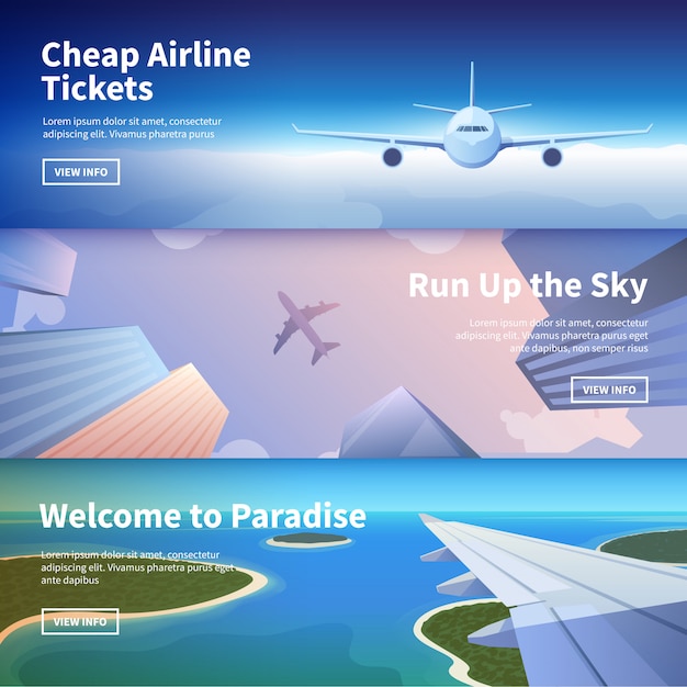 Vector web banner on the theme of travel by airplane