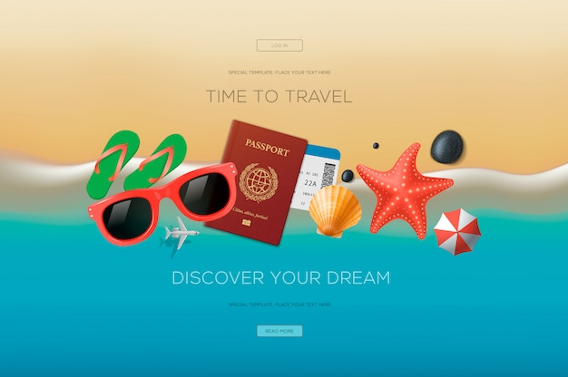 Vettore banner web sul tema del viaggio, delle vacanze, dell'avventura. tempo di viaggiare concetto di illustrazione moderna per lo sviluppo di siti web e siti web mobili.